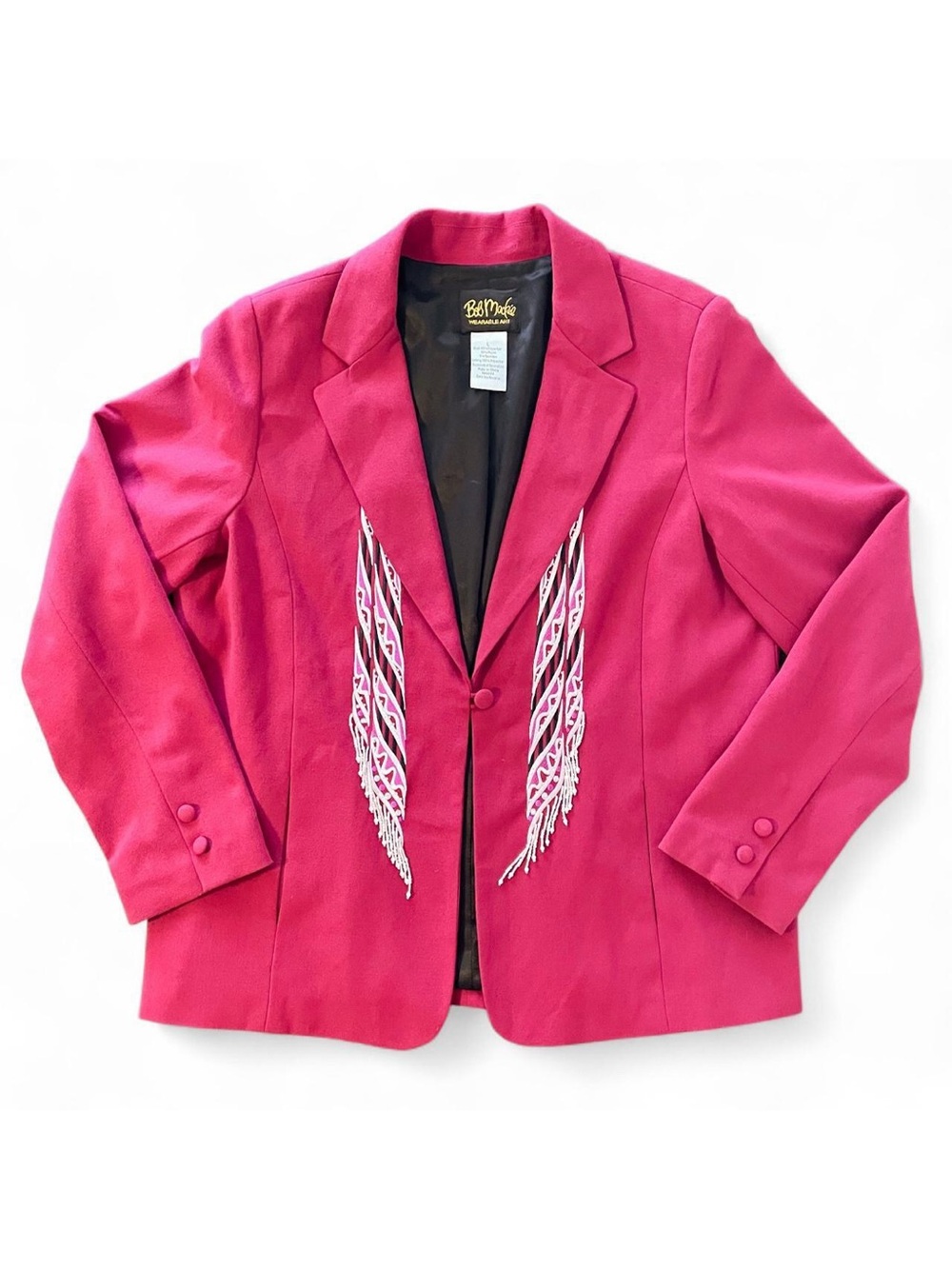 Bob Mackie Wearable Art Embroidered Fringe Blazer in Hot Pink